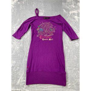 Coogi Dress Size Large Purple Split Sleeve Rope Strap Fitted Rhinestone